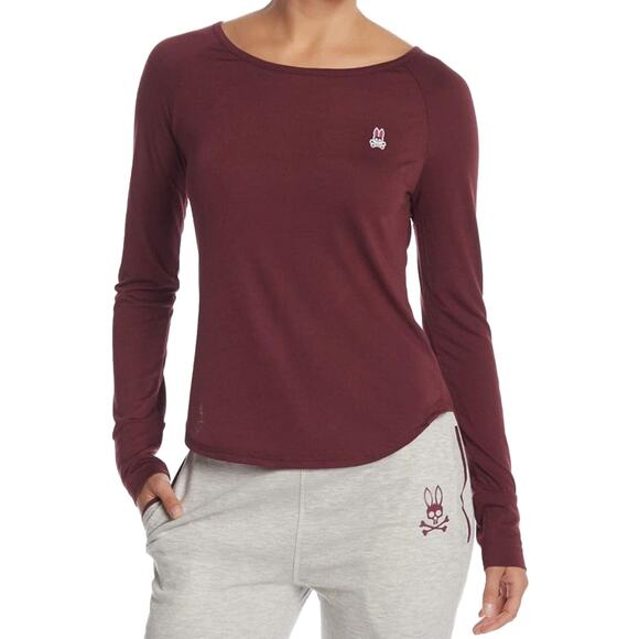 Psycho Bunny Raglan Pajama‎ Long Sleeve Top Women Size Med Winetasting Burgundy - Picture 1 of 3